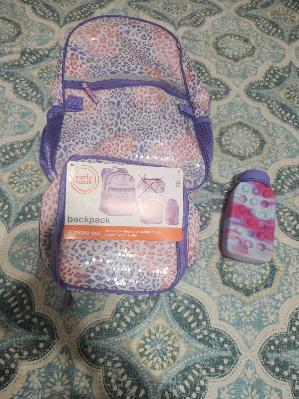 Wonder Nation Kids' Purple & Pink Leopard Backpack Set